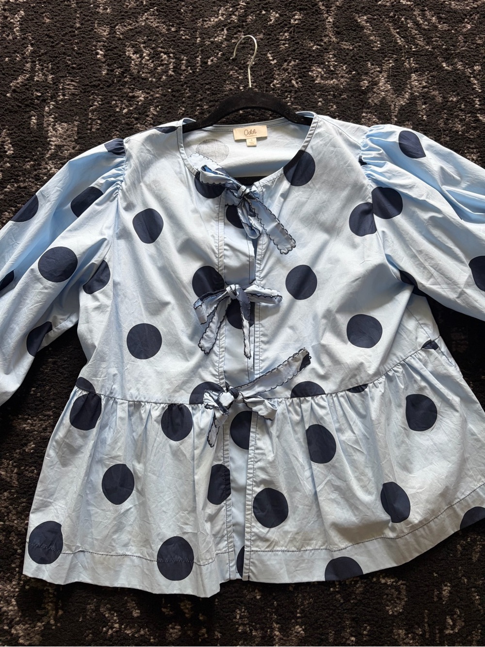 Light Blue Polka Dot Tie-Front Top